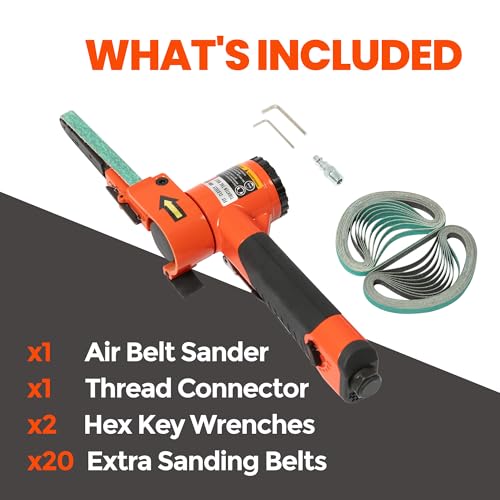 3/8"x 13" Air Belt Sander with 20Pcs Zirconia 40/60/80/120 Grit Belts - size: 3/8x13 Air Belt Sander