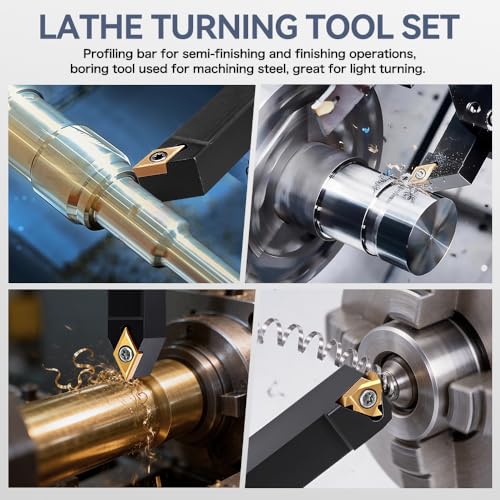 Indexable Lathe Turning Tools 21pcs Kit，5/8'' 16mm Shank - style: 7pcs 5/8'' 16mm Shanks +14pcs Inserts