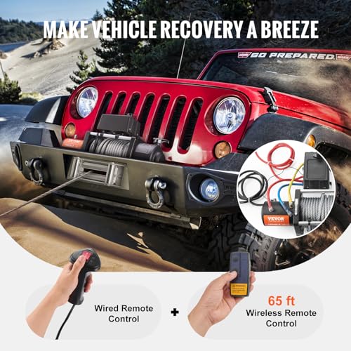 VEVOR Electric Winch, 18,000 lb Truck Trailer Jeep Winch, 12V DC 7/16 in x 85 ft Steel Cable Roller Fairlead Wireless & Wired Remote Control, IP55 Waterproof Towing for Off Road SUV Jeep Truck Trailer - size: 18000 lbs