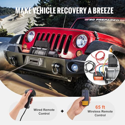 VEVOR Electric Winch, 18,000 lb Truck Trailer Jeep Winch, 12V DC 7/16 in x 85 ft Steel Cable Roller Fairlead Wireless & Wired Remote Control, IP55 Waterproof Towing for Off Road SUV Jeep Truck Trailer - size: 18000 lbs