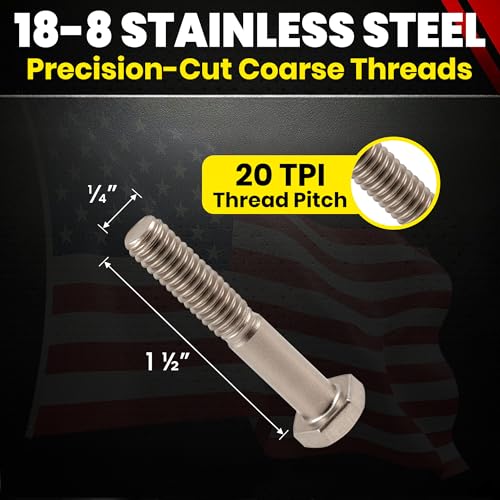 Chenango Supply 1/4-20 x 1-1/2" Stainless Hex Head Bolts - size: 1/4" X 1-1/2"