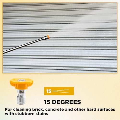 15° Yellow Pressure Washer Nozzle Tips for Cleaning Cars, Driveways - color: Yellow