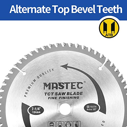 7-1/4 Inch Circular Saw Blade 60 Tooth ATB Anti Kickback Feature for Wood with 5/8-Inch DMK Arbor - size: 7-1/4 Inch 60T