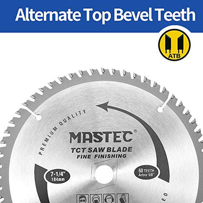 7-1/4 Inch Circular Saw Blade 60 Tooth ATB Anti Kickback Feature for Wood with 5/8-Inch DMK Arbor - size: 7-1/4 Inch 60T