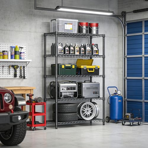 IZEUK 5-Tier Heavy Duty Metal Storage Shelving Unit, Adjustable Steel Wire Rack Shelf Organizer for Garage, Kitchen, Basement, Laundry, Office(Black, 17.7" D x 47.2" W x 72.3" H, 1750 lbs Capacity) - color: Black, size: 17.7" D x 47.2" W x 72.3" H
