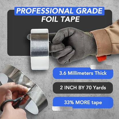 TapePlus Aluminum Foil Tape - HVAC & Ductwork Sealing with HVAC Tape - Metal Ductwork Insulation & Moisture Protection - Heat-Resistant Performance to 250°F - 2 in x 70 yd, Pack of 1, Silver - size: 1 Pack