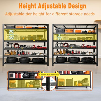 62" W Storage Shelves Unit,5 Tier Heavy Duty Metal garage Shelving Unit - size: 72"H × 62"W × 24"D