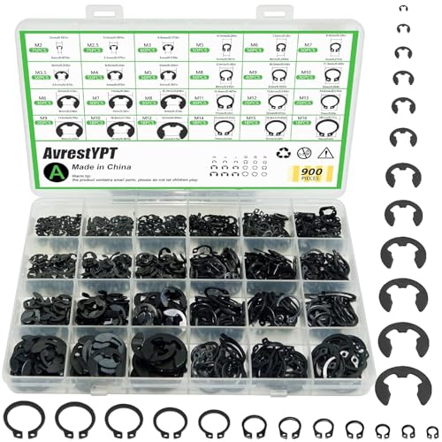 900Pcs C Clips Assortment (M5-M16) and E Clips Assortment Set (M2-M12), External Retaining Rings, 24 Sizes Snap Rings Assortment Kit, Black Carbon Steel Circlip Retaining Clip - color: Black Size:900Pcs