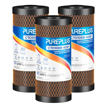PUREPLUS 1 Micron 10"x4.5" Whole House Water Filter, KDF & Carbon, 3 Pack - size: 3 Count (Pack of 1), style: 1 Micron