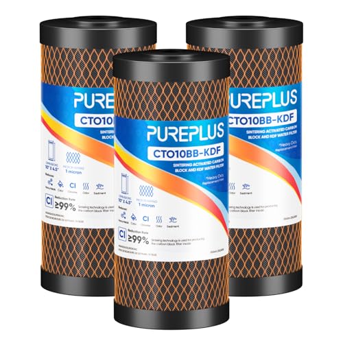 PUREPLUS 1 Micron 10"x4.5" Whole House Water Filter, KDF & Carbon, 3 Pack - size: 3 Count (Pack of 1), style: 1 Micron