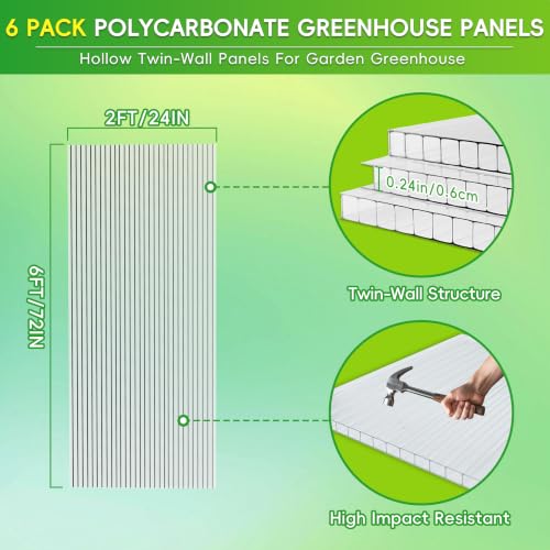 RITOLLO 14 Pack 6'FT x 2'FT x 0.24" in Polycarbonate Sheet for Greenhouse - size: 6'FT x 2'FT x 0.24" in