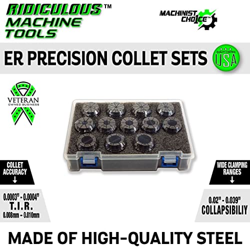 ER 11 High Precision Spring Collet SET 13 Piece 1MM - 7MM (0.0003) T.I.R. Machinist Choice - size: 13 PC SET