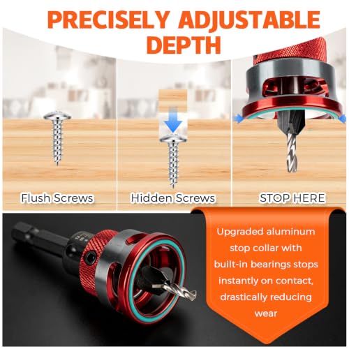 8 PCS Countersink Drill Bit Set with Adjustable Depth Stop Collar