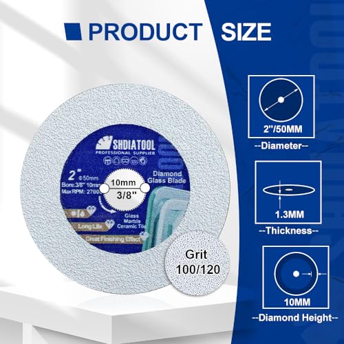 SHDIATOOL Glass Diamond Cutting Disc 2-Inch Saw Blade, Ultra-Thin Cut Off Wheel for Tile Ceramic Porcelain Marble 50mm (5 of Pack) - size: 2inch/50mm