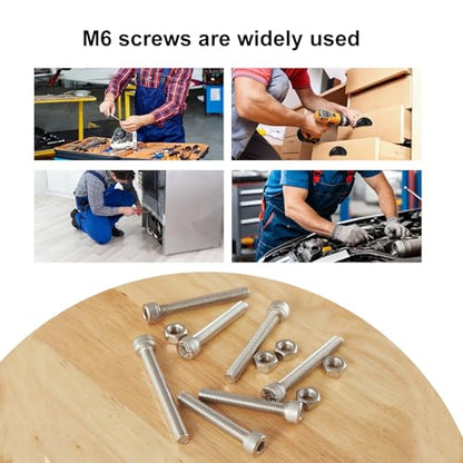 50PCS M6 x 50mm 60mm 70mm 80mm, Hex Socket Head Cap Screws Bolts Nuts Kit, Stainless Steel 304, Metric Allen Drive, Fully Threaded - size: Socket M6x50/60/70/80mm