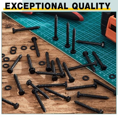50 Sets 1/4" x 2" Hex Head Lag Bolts, Lag Screw, Black - color: Black, size: 1/4" x 2"