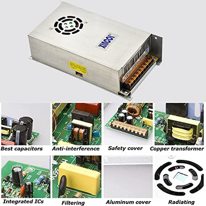 XINCOL AC to DC Converter AC110V/220V to DC12V 60A 720W Switched Mode Switching Power Supply (SMPS) Transformer Driver Adapter for LED Strip Light with Big Built-in Fan