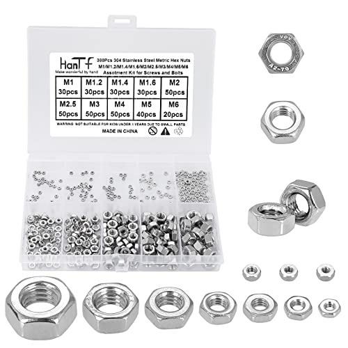 380Pcs Metric Hex Nuts Assortment Kit, for Screw Bolt (M1/M1.2/M1.4/M1.6/M2/M2.5/M3/M4/M5/M6), 18-8 Stainless Steel Hex Hexagonal Nuts, External Hex Nut Set - size: Metric Kit: M1 to M6