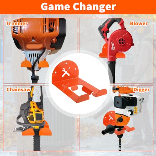Upgraded Trimmer Rack Wall Mount - 8" Heavy Duty Weed Eater Hanger for Garage Wall, Garden Power Tool Holder Organizer Hooks for Grass Trimmer, Hedge Trimmer, Leaf Blower and Chainsaw, Orange, 3 Pack - color: Orange-3Pack