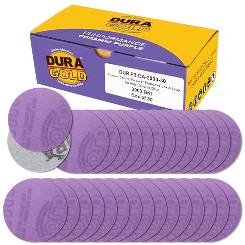 Dura-Gold Premium 2000 Grit 3" Purple Film Ceramic Sanding Discs, Box of 30 - style: 2000 Grit