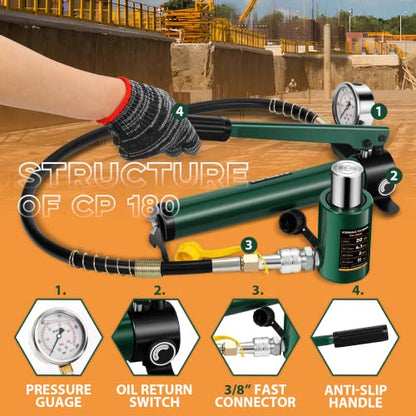 Newhai 20T Hydraulic Ram Kit & CP-180 Pump with Pressure Gauge, 2" Stroke - style: 20 ton Jack+cp180 Pump