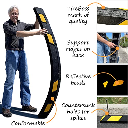 SmartSign Rubber Parking Curb - Heavy Duty Parking Stop with Yellow Reflective Stripe Chevrons, 72" Long (6ft), Wheel Stop for Parking Lot/Garage/Cars/Trucks, Pre-Drilled Holes, Pack of 1, USA-Made - color: 1. Black/Yellow Pack of 1