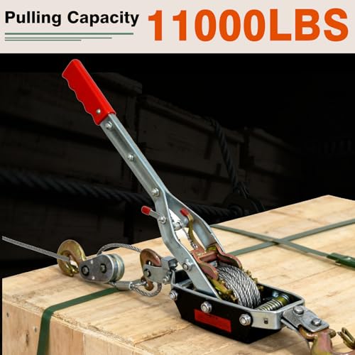 5T Come Along Winch, 11000lbs Pulling Capacity, 12ft Steel Cable - size: 5T-11000lbs-12FT-3Hook