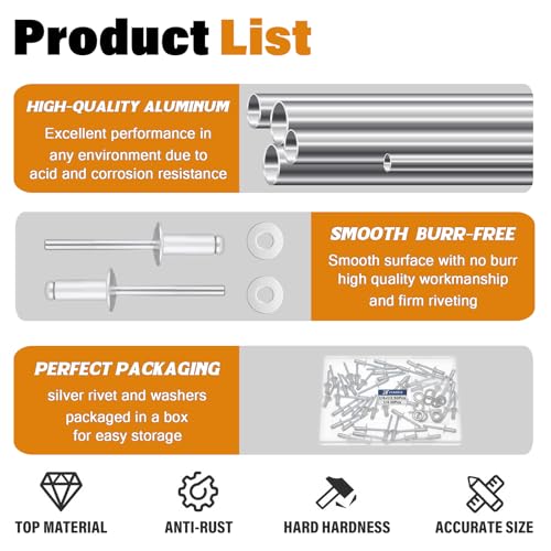 60pcs 1/4" x 1/2" Silver Aluminum Pop Rivets with Stainless Steel Washers 6.4 x 12.7mm Blind Rivet Assortment Kit - size: 1/4*1/2