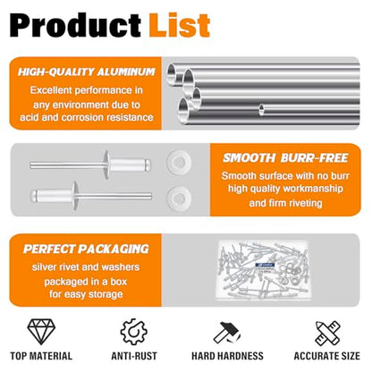 60pcs 1/4" x 1/2" Silver Aluminum Pop Rivets with Stainless Steel Washers 6.4 x 12.7mm Blind Rivet Assortment Kit - size: 1/4*1/2