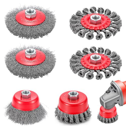 6 Pack Angle Grinder Wire Wheel, Wire Wheel Brush for 4-1/2" Angle Grinder - color: Wheel Brush & Cup Brush