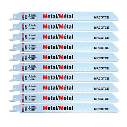10 Piece 9” 14-TPI Thick Metal Cutting Reciprocating Saw Blades - size: 9-Inch 14T