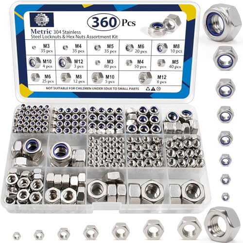 ZQZ 360Pcs Metric Hex Nut & Lock Nuts Assortment Kit (M3-M12) Hardware Nut - size: Metric Hex Nuts & Locknuts Assortment;360 PCS