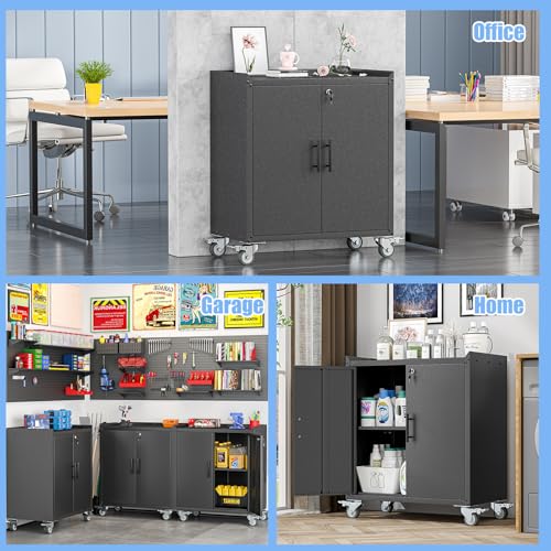 35.6" Rolling Metal Garage Storage Cabinet with Wheels & Lock, Black Gray - color: Black Gray, size: 18"D x 30"W x 35.6"H