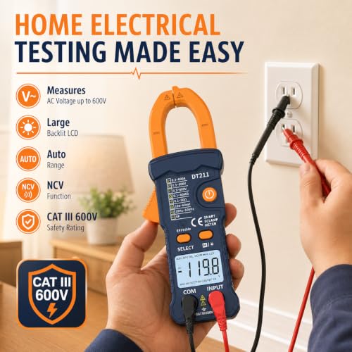 IZIO DT211 Mini Digital Clamp Meter, 600A AC Current Tester & 600V AC/DC Voltage Multimeter, True RMS, NCV Non-Contact Voltage Detector, Auto Range Resistance Capacitance Frequency Tester