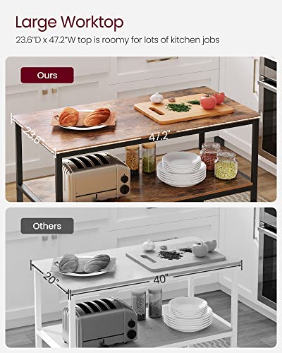 VASAGLE Kitchen Island with 3 Shelves, Storage Cabinet, Steel Structure - color: Rustic Brown + Black, size: 47.2"W x 35.4"H, style: without Power Outlets