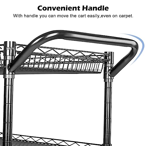 WDT 990Lbs Capacity Heavy Duty Rolling Utility Cart, NSF Rolling Carts with Wheels,Commercial Grade Metal Cart with Handle Bar & Shelf Liner,Trolley Serving Cart for Restaurant,Kitchen,Black - color: Black-3 Tier