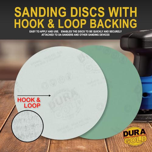 Dura-Gold 5" Green Film Sanding Discs, 500 Grit, Box of 50, Hook & Loop - size: 500-Grit