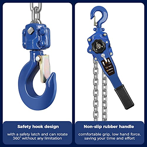 1-1/2 Ton Lever Chain Hoist,3300 LBS Capacity,20 FT Manual Ratchet Puller - size: 3300 LBS 20FT