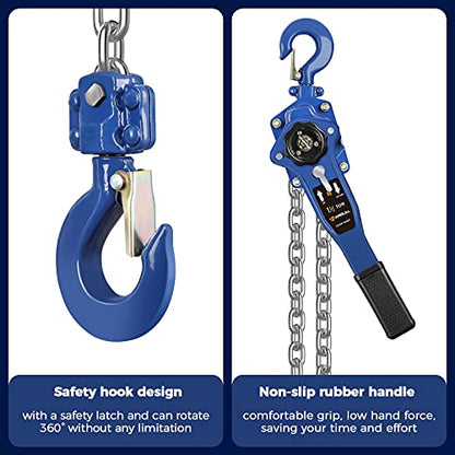 1-1/2 Ton Lever Chain Hoist,3300 LBS Capacity,20 FT Manual Ratchet Puller - size: 3300 LBS 20FT