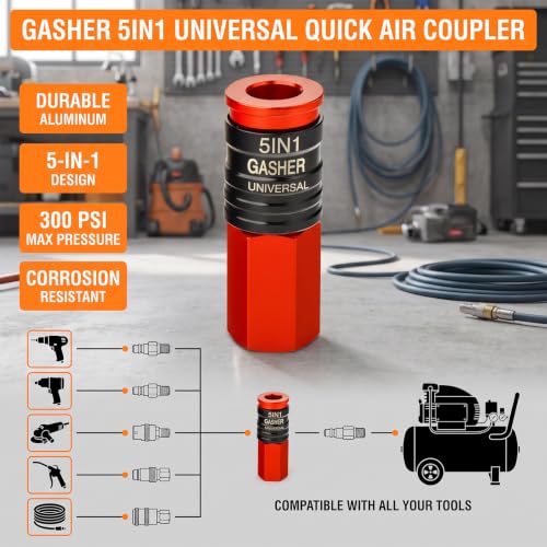 GASHER 1/4" FNPT 5IN1 Universal Quick Industrial Air Coupler Red - color: Red