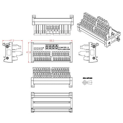 Screw Terminal Block Power Distribution Module (2x16 Position, DIN Rail Mount) - size: 2x16 Position, style: DIN Rail Mount