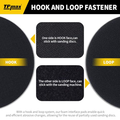 TPmax 6 Inch Sanding Interface Pads Hook & Loop Foam Buffer Pads for Orbital Sander 5 Pack - size: No Hole
