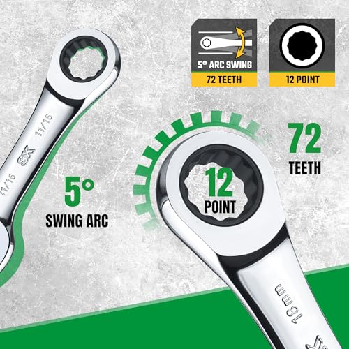 SK Stubby Wrenches Set, Ratchet Wrenches Set, 14-Piece, SAE & Metric - size: Metric & SAE