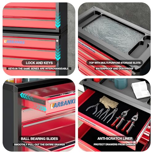 LARBANKE 5 Drawer Rolling Tool Chest with Wheels,Lockable Tool Cabinet,Red - color: Red, size: 5 drawer tool chest