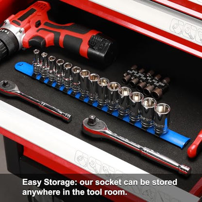 CASOMAN 14PCS 3/8" Drive 6 Pt. Mid-Length Socket Set, Metric, 6, 7, 8, 9, 10, 11, 12, 13, 14, 15, 16, 17, 18, 19 mm, Mirror Chrome Finish - size: 3/8"Dr., Mid-Length, 6.0 to 19.0mm