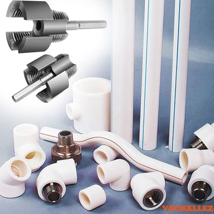 Pipe Thread Cutting Tool Integrated Internal and External,Pipe Threading Tool, Pvc Pipe Threader for 1/2'' 3/4'' 1'' Dies, Electric Drill Compatible Threading Tool (2PCS)