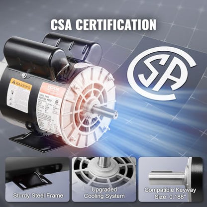 VEVOR 2HP Air Compressor Electric Motor, 115/230V, 20/10 Amps, 56 Frame 3450RPM, 5/8" Keyed Shaft, 1.88" Shaft Length, Single Phase, CCW/CW (Factory Setting is CCW) - size: 2P-1.88" Shaft Length