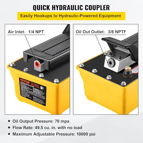 VEVOR Air Hydraulic Pump, 10,000 PSI Hydraulic Foot Pump, 0.6 Gal Reservoir Foot Operated Air/Hydraulic Pump, with Hose and Spray Gun for Heavy Machinery Rigging, Auto Repair, Auto Body Frame Machines - style: 2.3 L hydraulic pump with 6.5 ft Hose a Gun