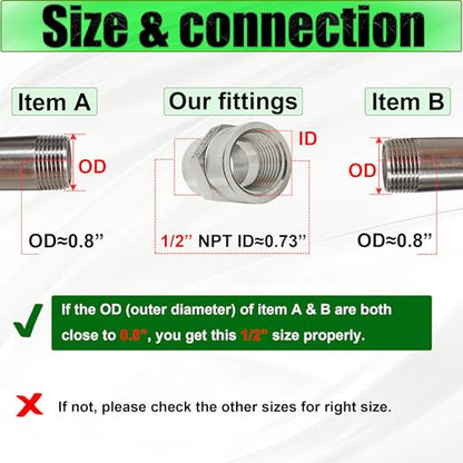1/2 Inch NPT Female x 1/2 Inch NPT Female Pipe Fitting Coupler Connector, 304 Stainless Steel Hex Head Coupling Adapter for Air Water Gas Oil (1/2" female x 1/2" female) - size: 1/2" female x 1/2" female