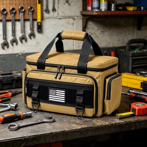 Tool Bag with Anti-friction Bottom, Durable Handle Tool Bags for Men with Shoulder Strap Tactical Range Bag, Multi-purpose Work Tote for Repairman, Carpenters, Handyman. (Coyote Brown) - color: Coyote Brown
